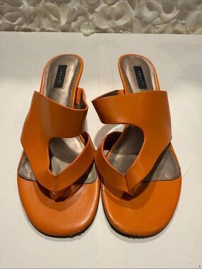 Array Orange Leather Cutout Slide Sandals for Women